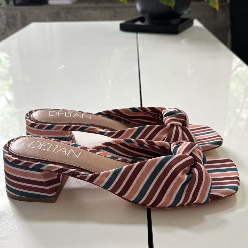 Deltan Striped Knot Block Heel Slide Sandals Size 6.5M
